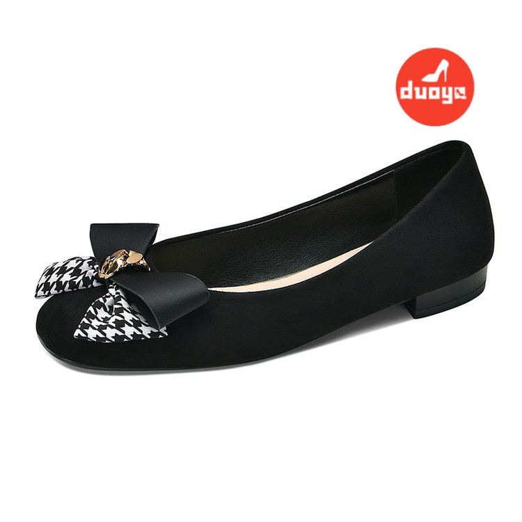 Duoya Giày Búp Bê Mũi Vuông Đế Bằng Mềm Mại Thoải Mái Thời Trang Xuân Thu Cho Nữ Dép Da Mềm Đế Bằng Đính Nơ Xinh Xắn Dễ Phối Đồ