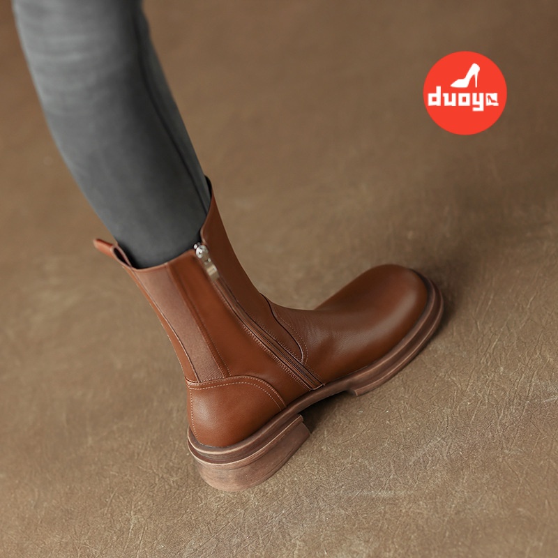 Giày Bốt Martin Da Thật Mũi Tròn Gót Dày Phối Khóa Kéo Bên Hông Kiểu Anh Quốc Thời Trang Xuân Thu 2022