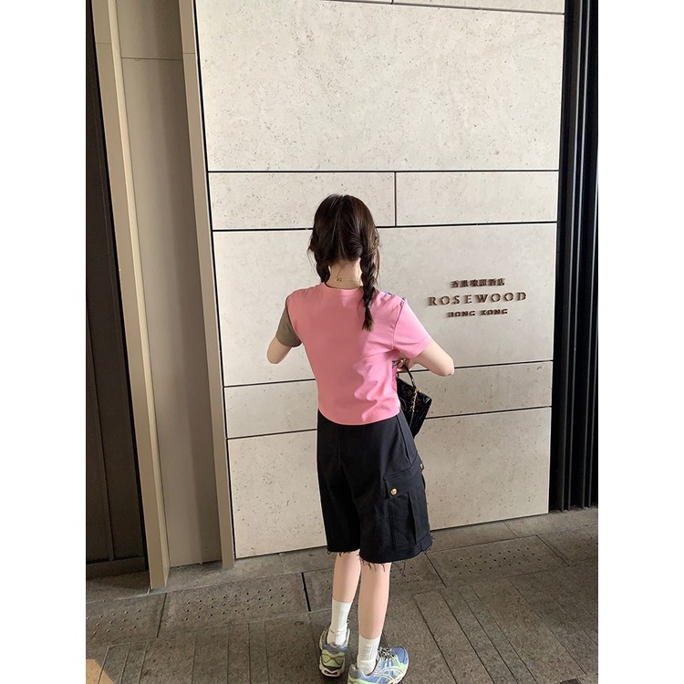 Áo Thun Cotton Ngắn Tay Cổ Tròn Dáng Ôm In Họa Tiết Thời Trang Mùa Hè Dành Cho Nữ