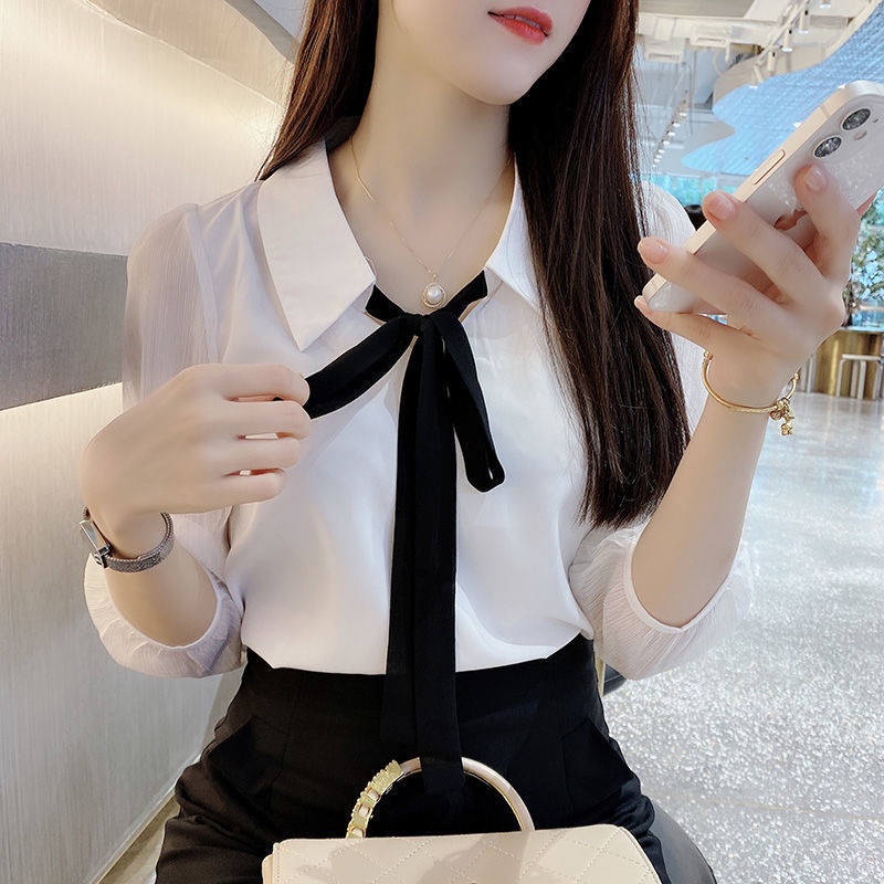 Áo Sơ Mi chiffon Tay Lỡ Thắt Nơ Thời Trang Mùa Hè Cho Nữ