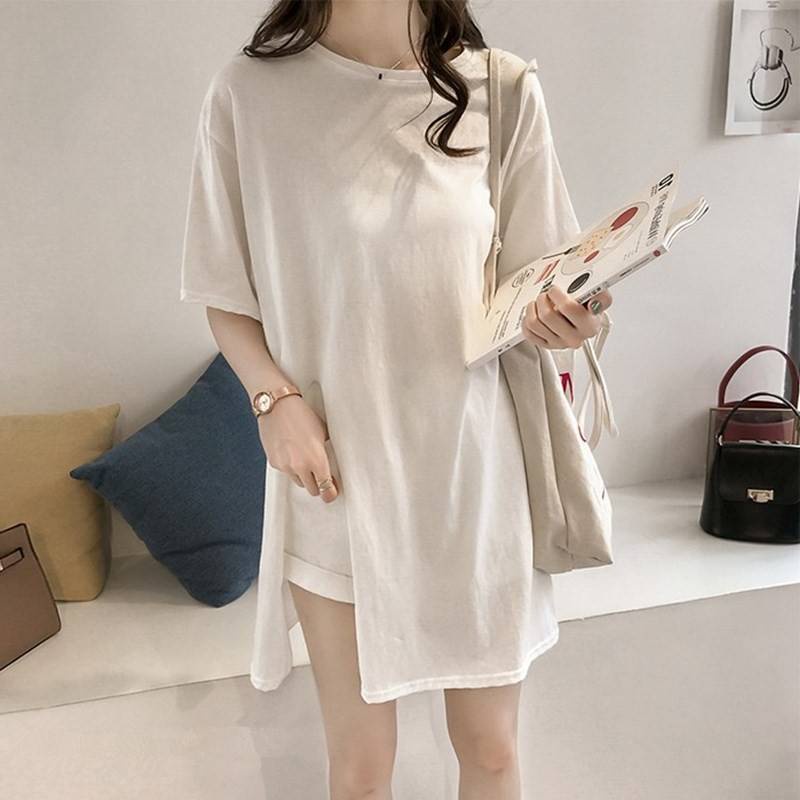 Áo Thun Ngắn Tay Dáng Rộng Xẻ Tà Thời Trang Mùa Hè Cho Nữ