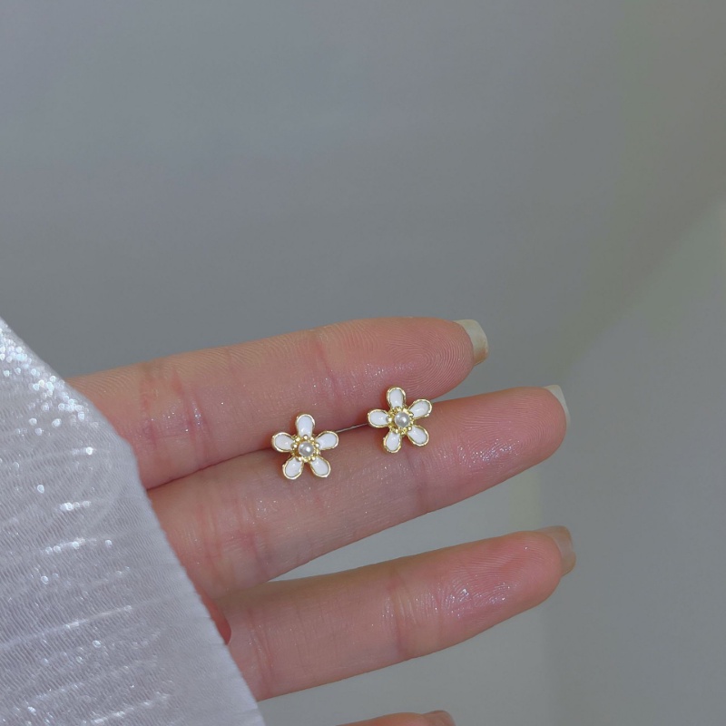 Bông Tai Mạ Bạc 925 Hình Hoa / Trái Tim Đính Ngọc Trai Nhân Tạo Thời Trang Hàn Quốc