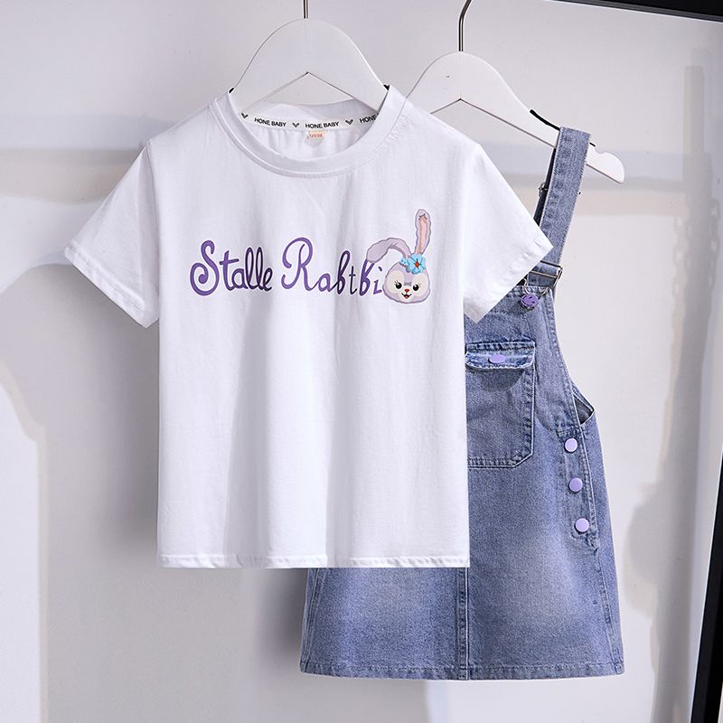 Set Áo Thun Tay Ngắn + Chân Váy Yếm Thiết Kế Mới Thời Trang Mùa Hè Cho Bé Gái 3-5 - 8-10 - 12-13 Tuổi