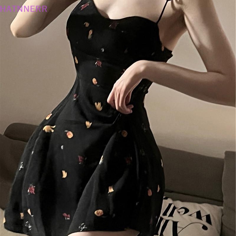 Đầm Hai Dây Dáng Chữ A Đính Nơ Họa Tiết Hoa Phong Cách Retro Thời Trang Mùa Hè Quyến Rũ Cho Nữ FHS