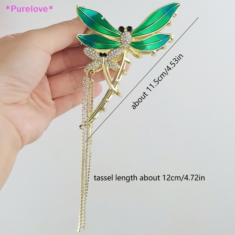 Kẹp Tóc Tua Rua Hình Chuồn Chuồn Đính Đá Xanh Lá Thanh Lịch Cho Nữ Mới