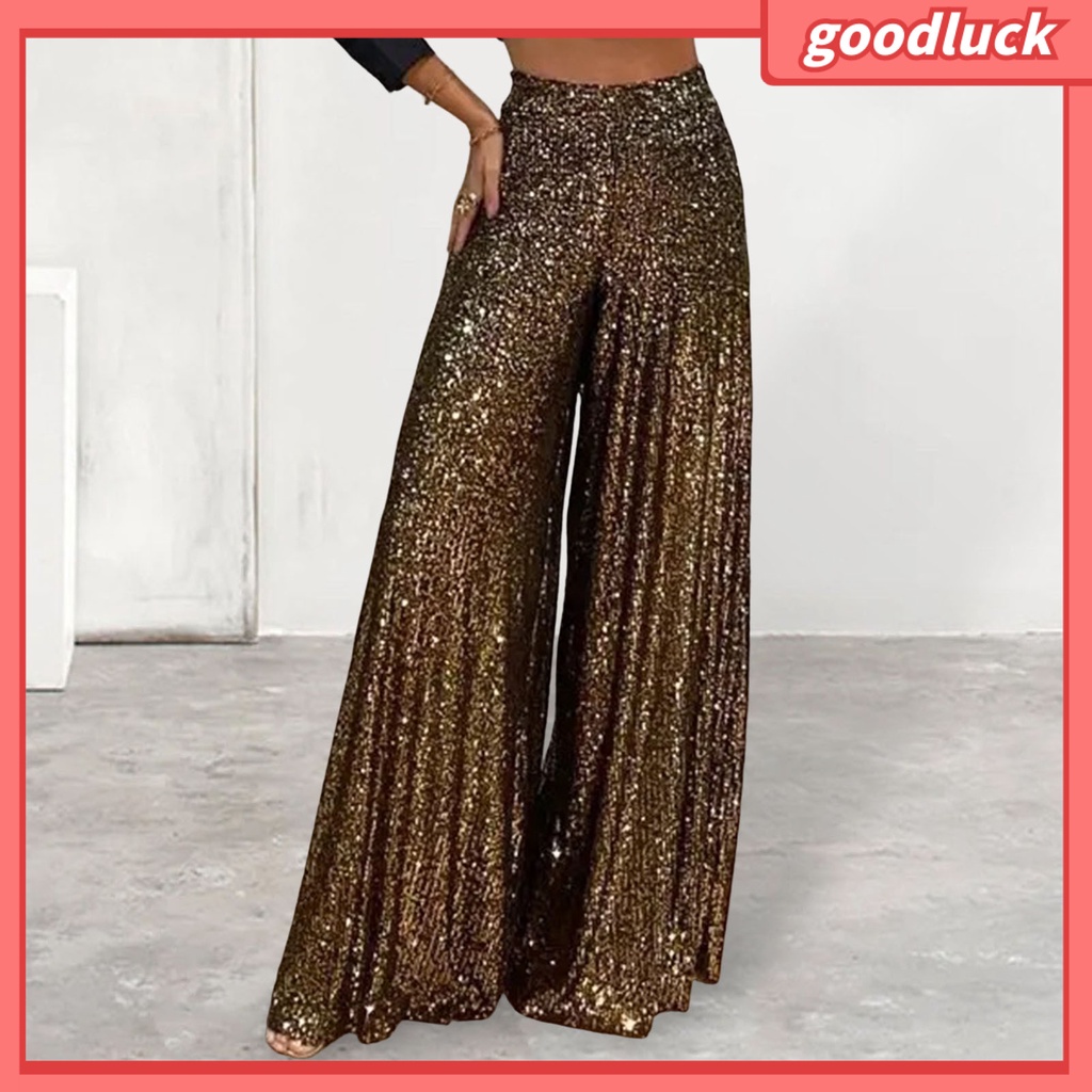 Quần ống rộng Lưng Cao Đính Kim Sa Lấp Lánh Thời Trang Cho Nữ