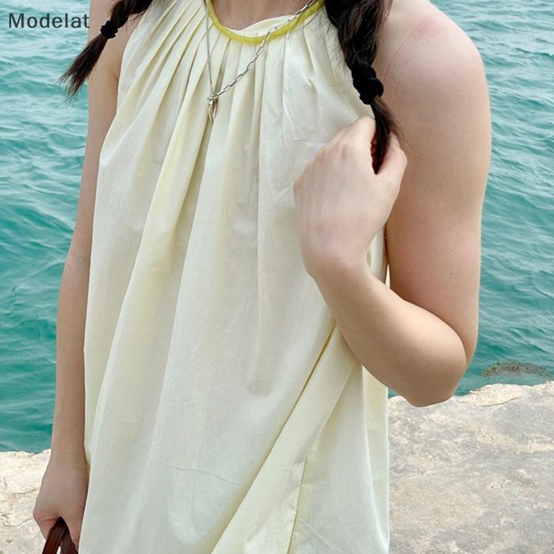 Đầm Midi Sát Nách Màu Trơn Dáng Rộng Thời Trang Mùa Hè Xinh Xắn Cho Nữ