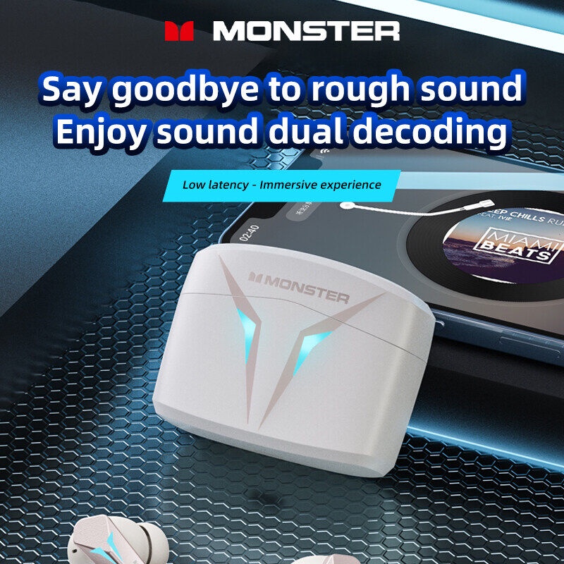 Monster Tai Nghe XKT06 Không Dây 100% Bluetooth 5.3 TWS Âm Thanh Nổi HIFI Có Mic 300mAh Cho Game Thủ Hoặc Thể Thao