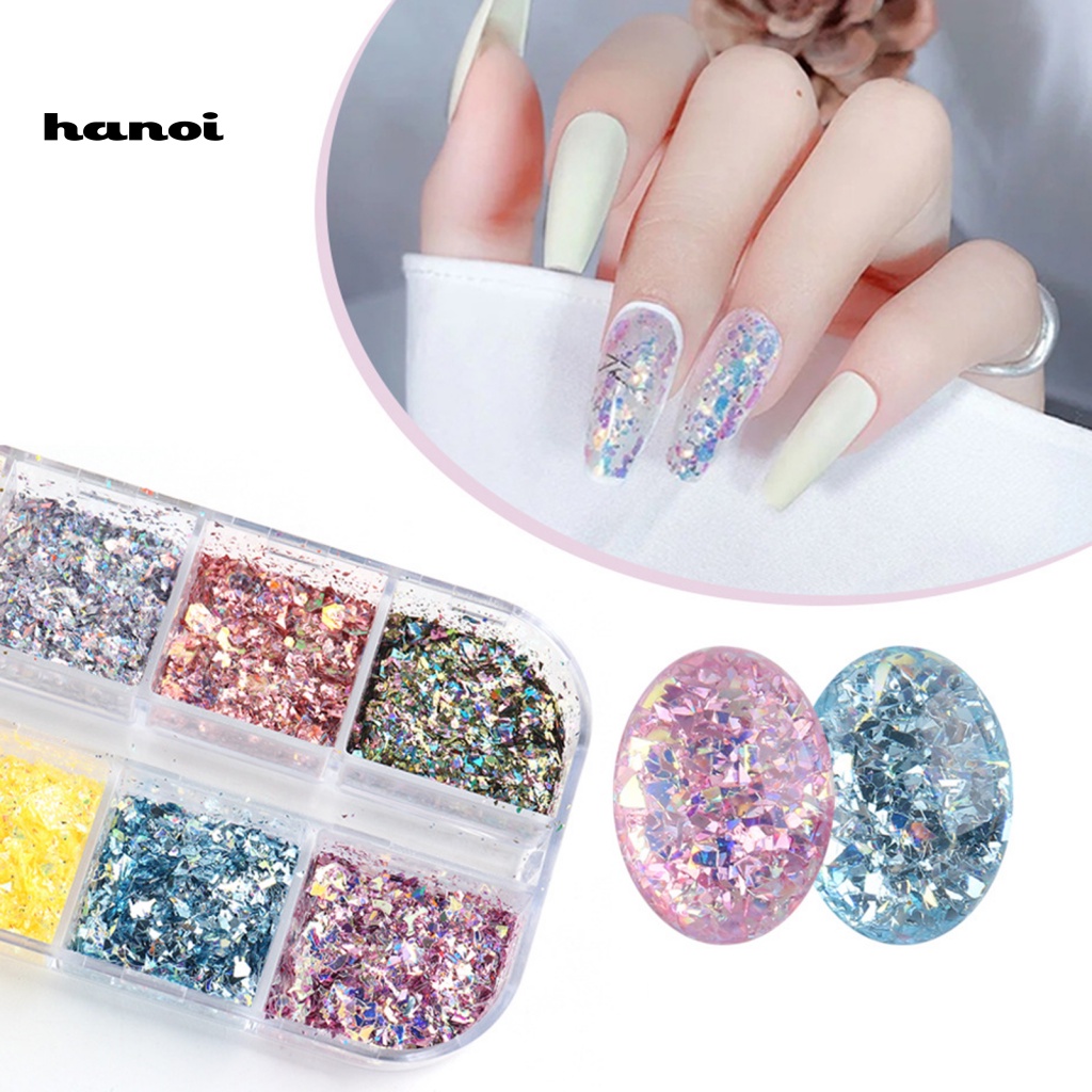 Hộp 12 Ngăn Lá Vàng / Bạc Lấp Lánh Trang Trí Móng Tay DIY