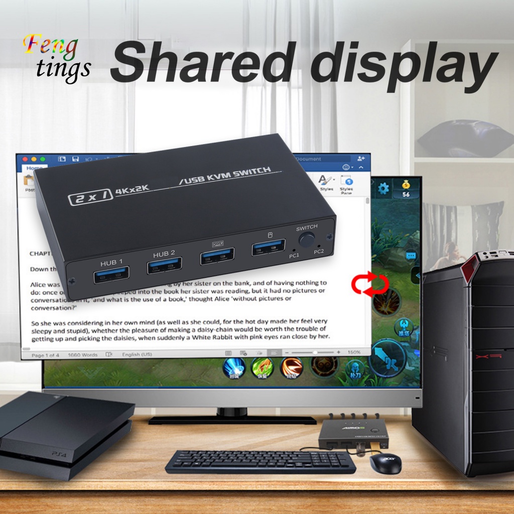 Hộp Công Tắc Truyền Dữ Liệu 2 Trong 1 Cổng USB HDMI KVM Cho Gia Đình