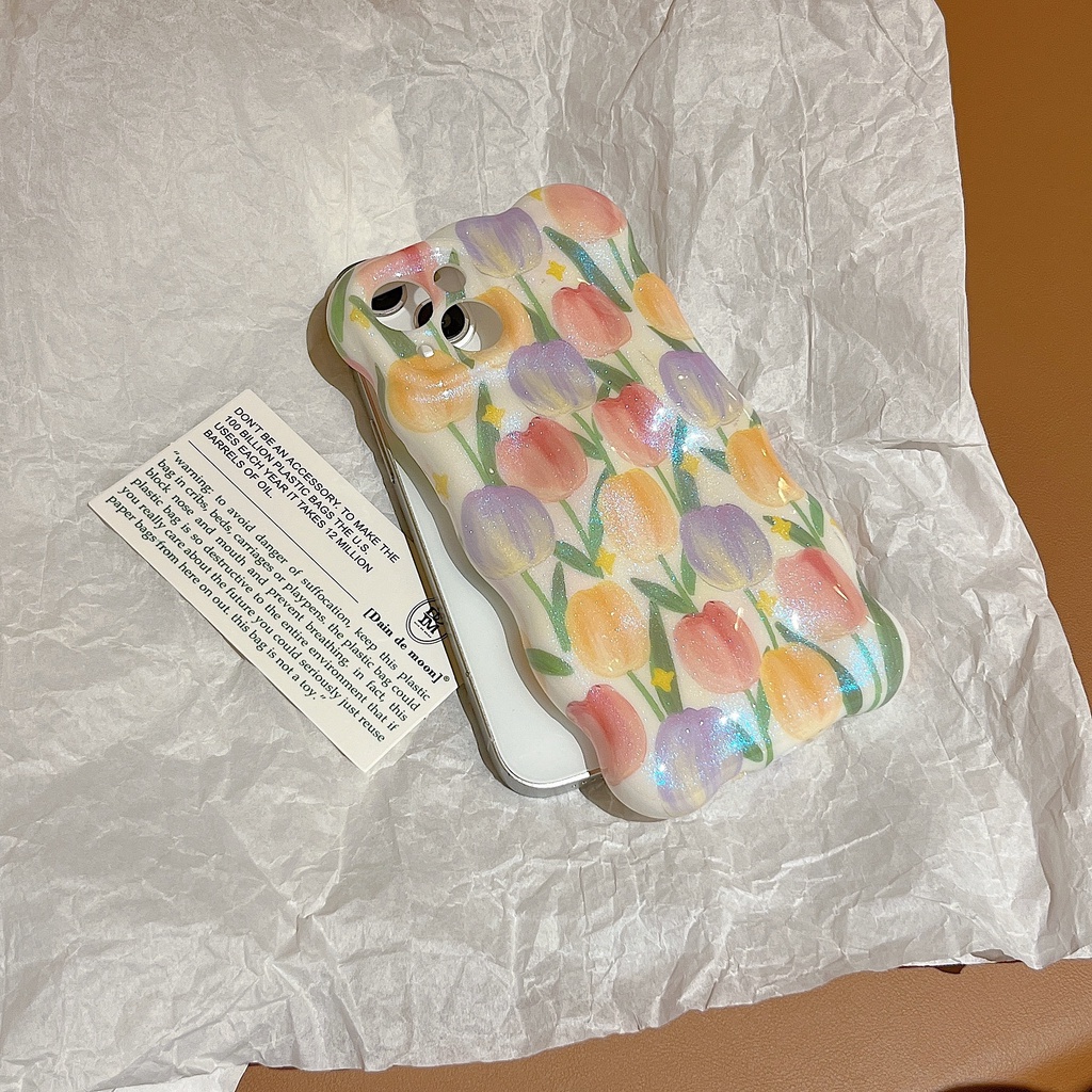 Ốp Điện Thoại TPU Chống Sốc Họa Tiết Hoa Tulip Cho IPhone 14 13 12 11 Pro Max