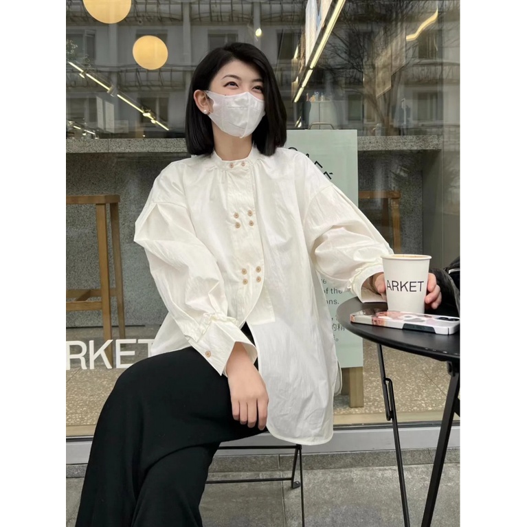 Áo Sơ Mi Tay Dài Kiểu Retro Pháp Thiết Kế Thanh Lịch Cho Nữ