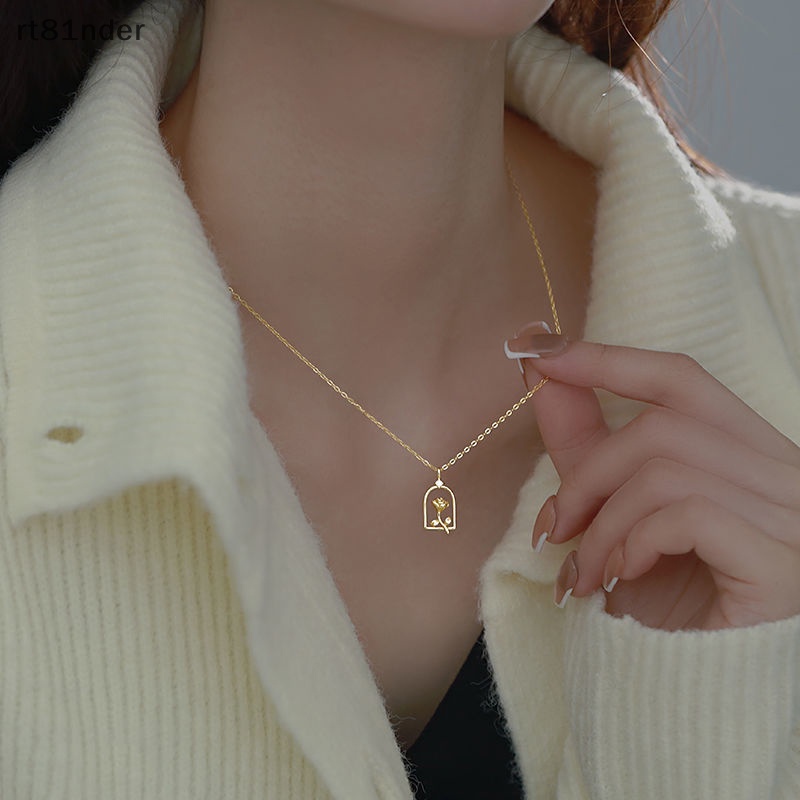 Rt Vòng cổ Mạ Vàng Mặt Hoa Hồng Ba Chiều Thanh Lịch Lãng Mạn Kiểu Pháp n