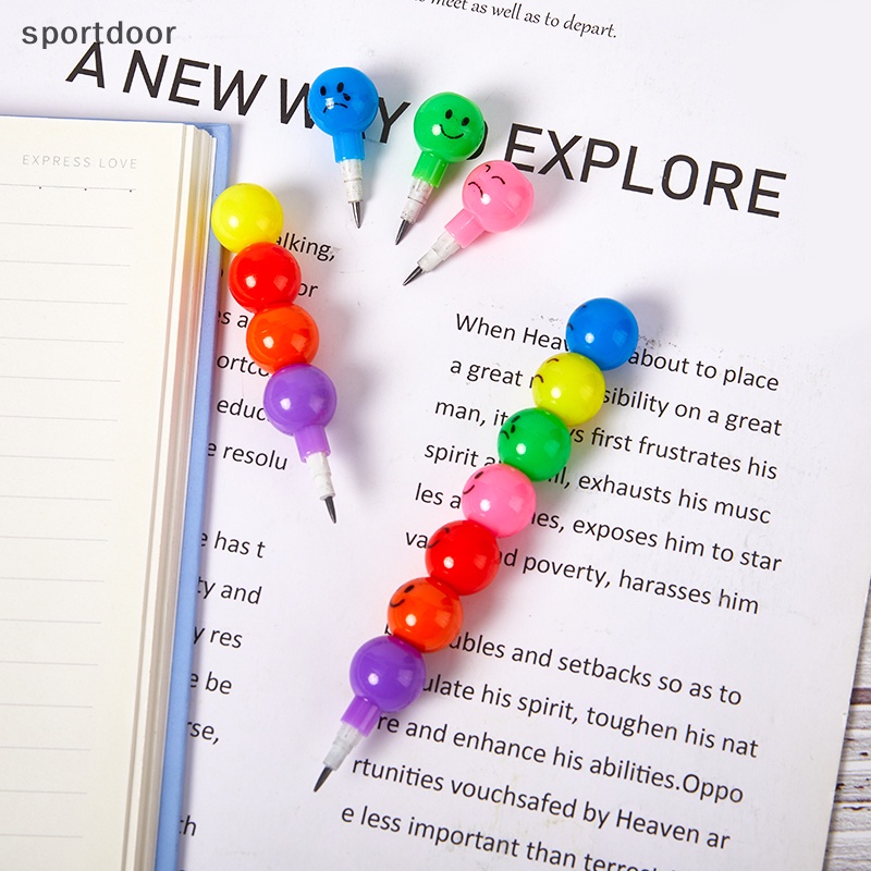 Set 2 Bút Chì Họa Tiết Mặt Cười Hoạt Hình Nhiều Màu Sắc Dành Cho Trẻ Em