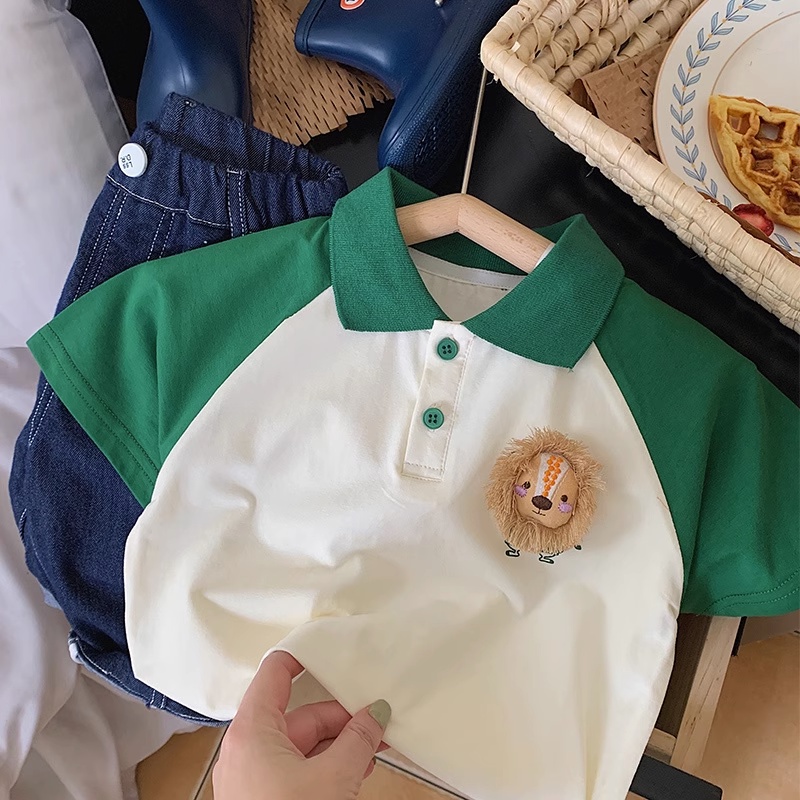 Áo Thun Polo Tay Ngắn Bằng Vải Cotton Ba Chiều Thêu Sư Tử Ba Chiều Thời Trang Mùa Hè 2023 Mới Dành Cho Bé Trai