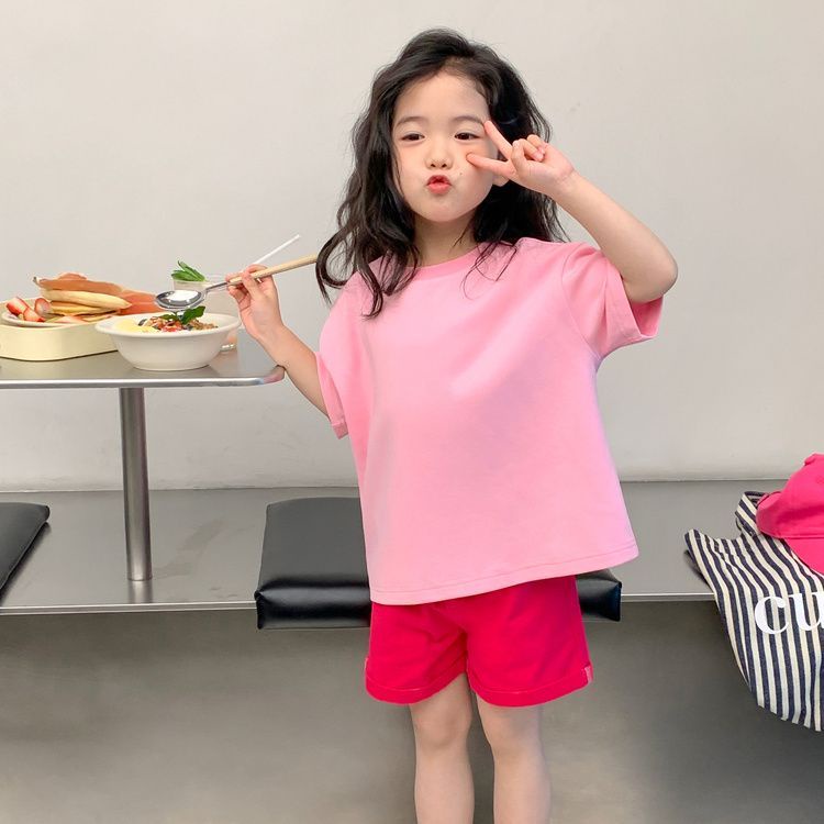 Áo Thun Cotton Tay Ngắn Dáng Rộng Màu Kẹo Ngọt Phong Cách Hàn Quốc Thời Trang Mùa Hè Cho Bé Gái