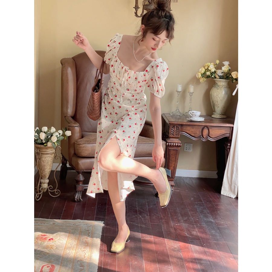 NRVP Đầm Dài Tay Ngắn In Hoa Độc Đáo Thời Trang Mùa Hè Hàn Quốc 2023 Dành Cho Bạn Nữ