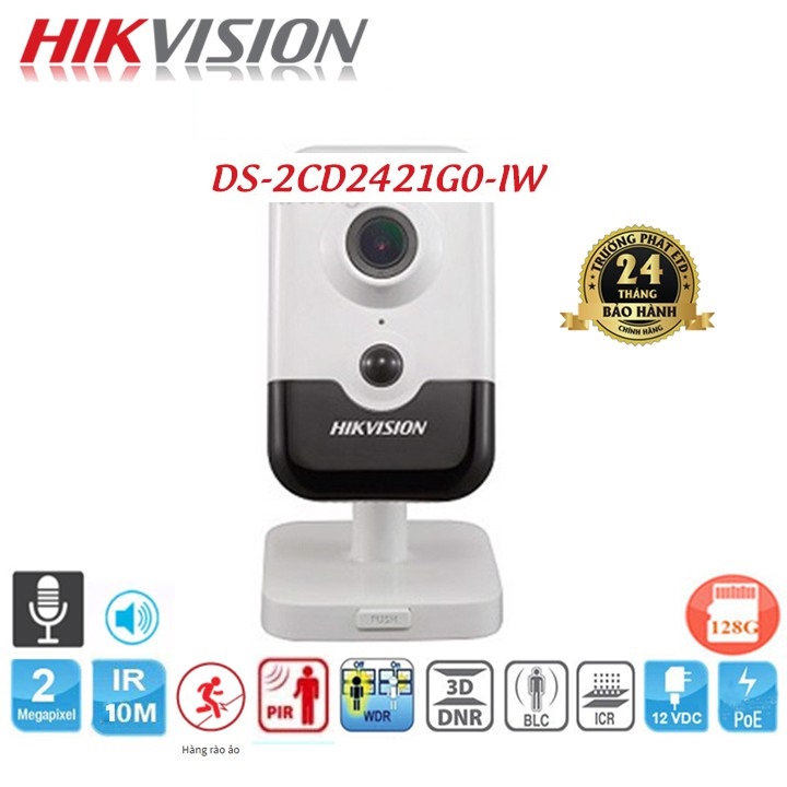 Camera IP Wifi Hikvision Cube DS-2CD2421G0-IW(W) H265+ đàm thoại 2 chiều hổ trợ thẻ nhớ lên 256G - Hàng chính hãng