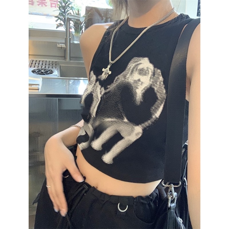 NZN Áo Croptop Cổ Tròn in Họa Tiết Thời Trang Mùa Hè Cho Nữ