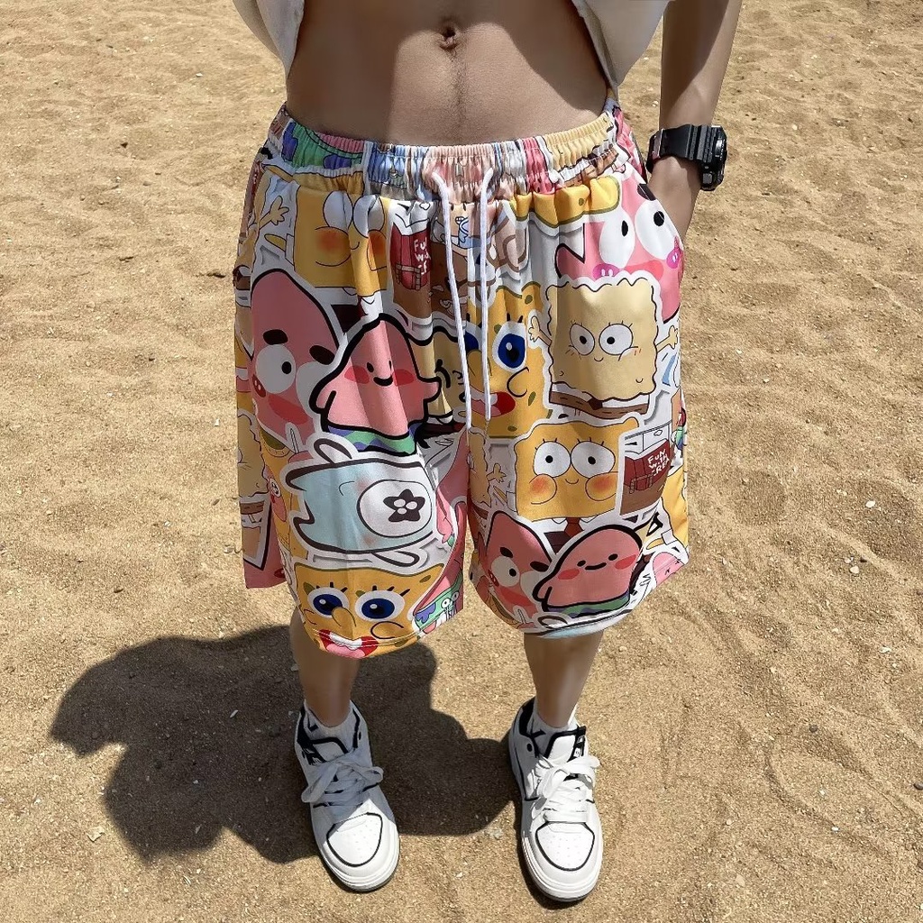 Quần Short Vải Lụa Lạnh Dáng Rộng In Hình Anime Nhật Bản Dễ Thương Thời Trang Mùa Hè 2023 Cho Nam Và Nữ
