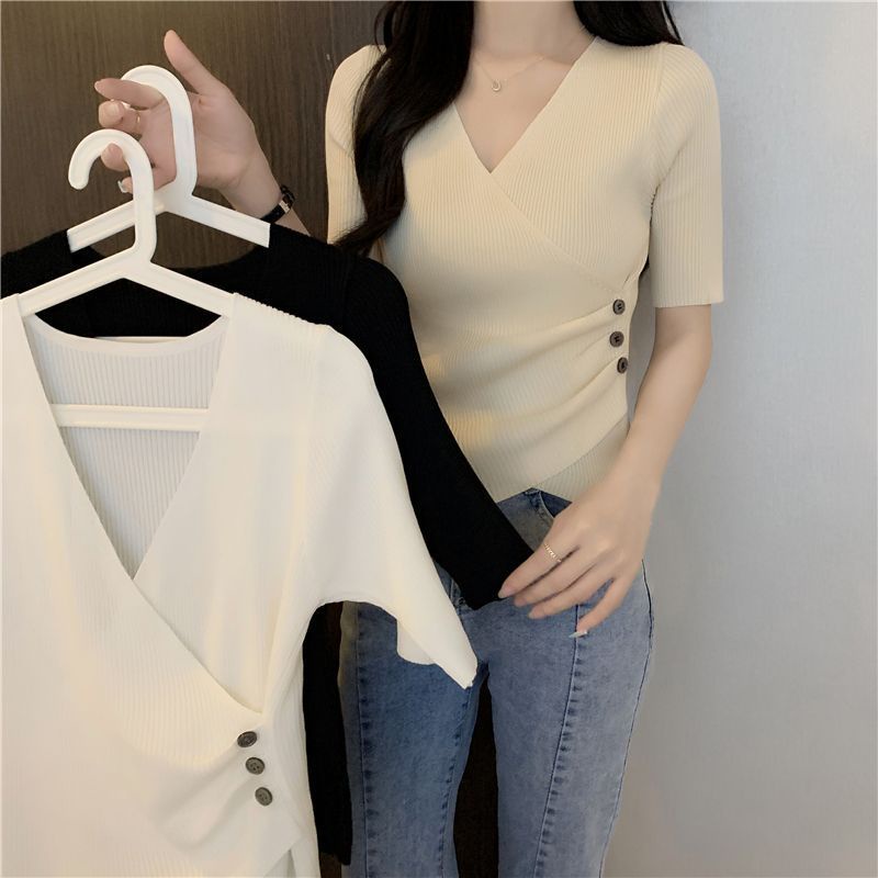 Gkjn Hàng Có Sẵn Áo Thun Tay Ngắn Cổ Chữ V Ôm Dáng Thời Trang Mùa Hè 2023 Kích Thước Lớn Dễ Phối Đồ