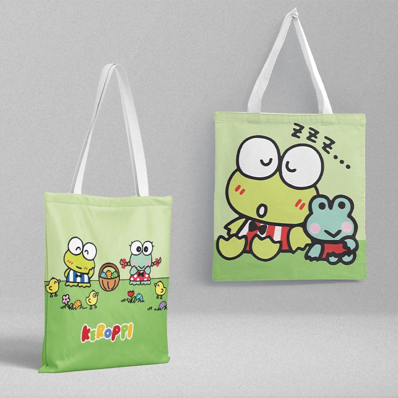 Túi Xách Canvas Dày Hai Mặt In Họa Tiết Hoạt Hình Kero Kero Keroppi Dễ Thương