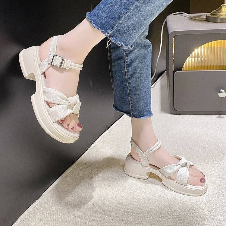 CHZK Xăng đan Mary Jane Mũi Vuông Đế Dày 5cm Chất Liệu Da Mềm Mại Màu Trơn Cho Nữ