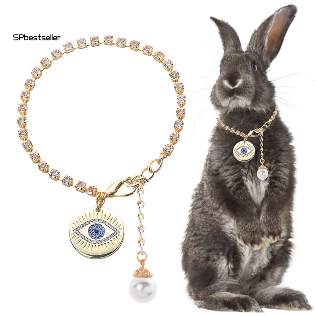 Spbestsellyr Vòng cổ Mặt Hình Đôi Mắt Đính Đá Màu Vàng Kim Quyến Rũ Cho Thú Cưng