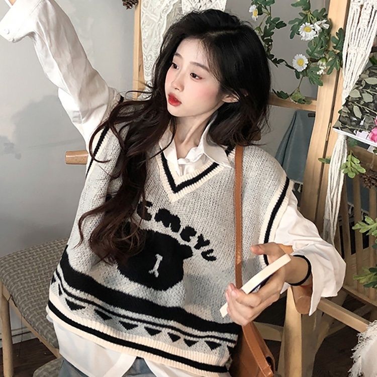 Áo Len Không Tay Cổ Chữ V Dáng Rộng Thiết Kế Mới Thời Trang Dành Cho Nữ