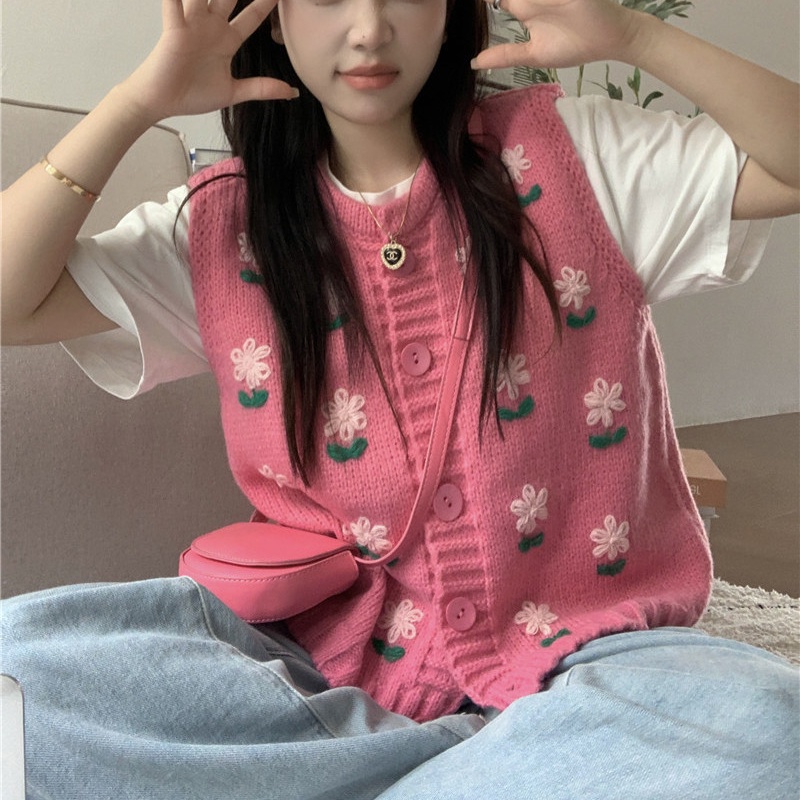 Áo Khoác Cardigan Dệt Kim Màu Hồng Dễ Thương Cho Nữ