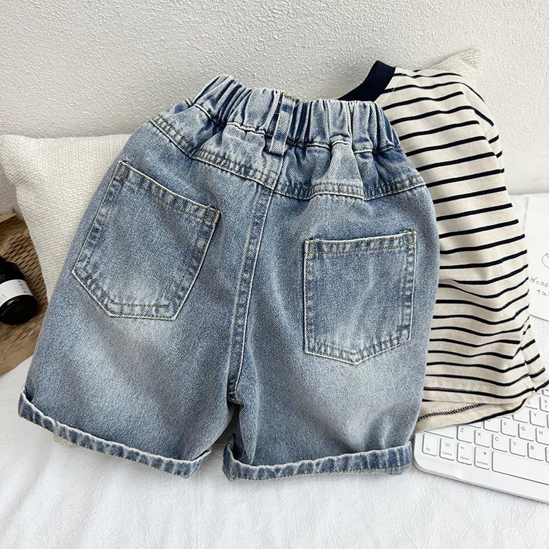 Quần Short Denim Rách Dáng Rộng Thoải Mái Thời Trang Mùa Hè Phong Cách Hàn Quốc Cho Bé Trai