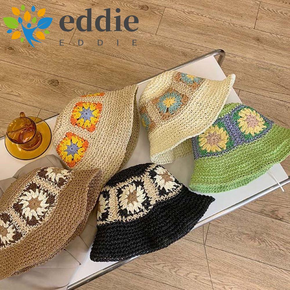 Nón Tai Bèo Đan Len Họa Tiết Hoa Cúc Thời Trang Mùa Hè Thoáng Khí Chống Tia UV Bảo Vệ 26Eddie
