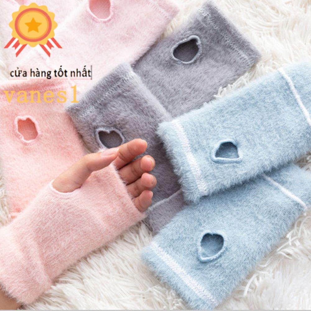 1 Găng Tay Hở Ngón Lông Chồn Giả Màu Sắc Thời Trang