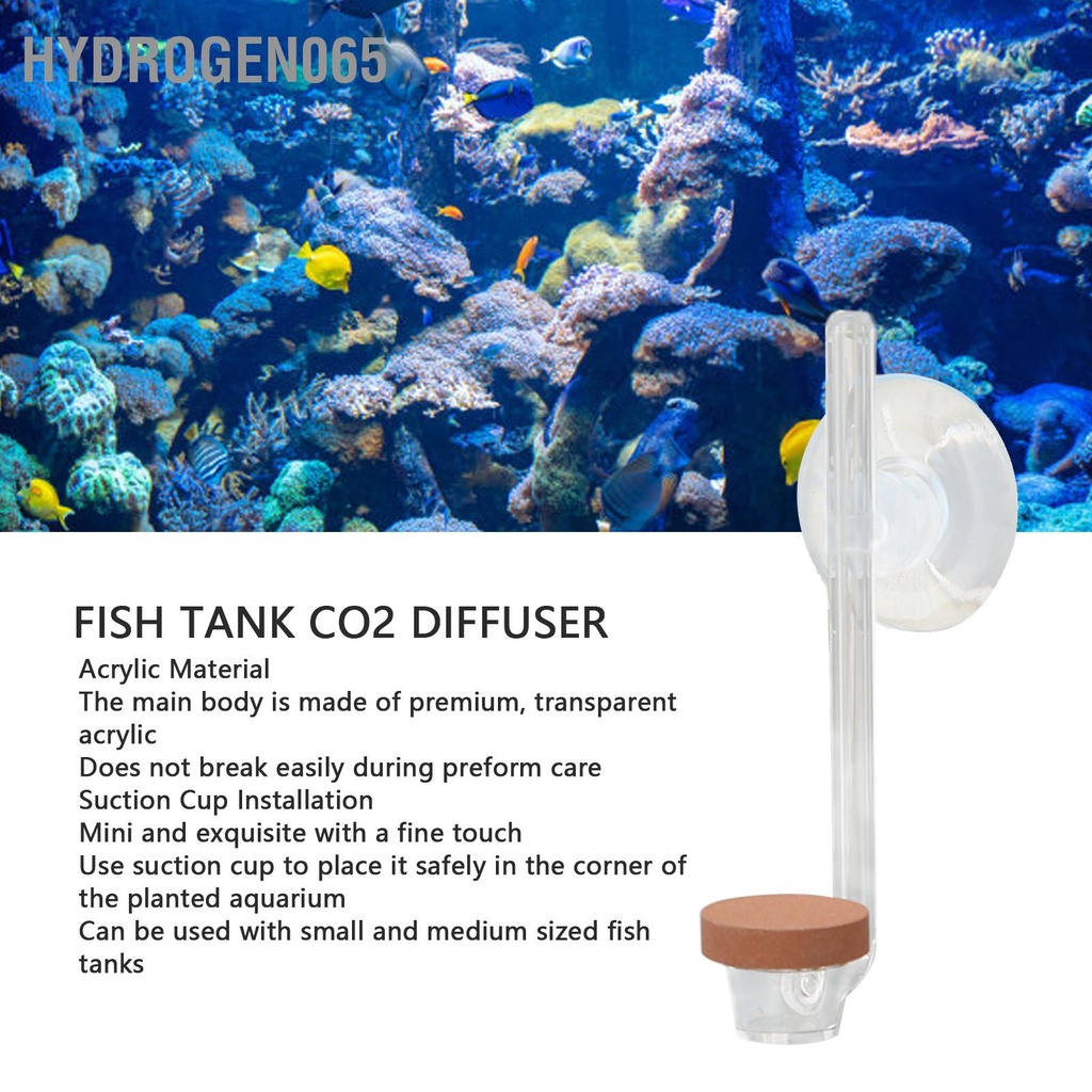 Hydrogen065 Hồ Cá CO2 Máy Khuếch Tán Chất Liệu Acrylic Mịn Sương Mini Tinh Chế Có Giác Hút Cho Trồng Xe Tăng