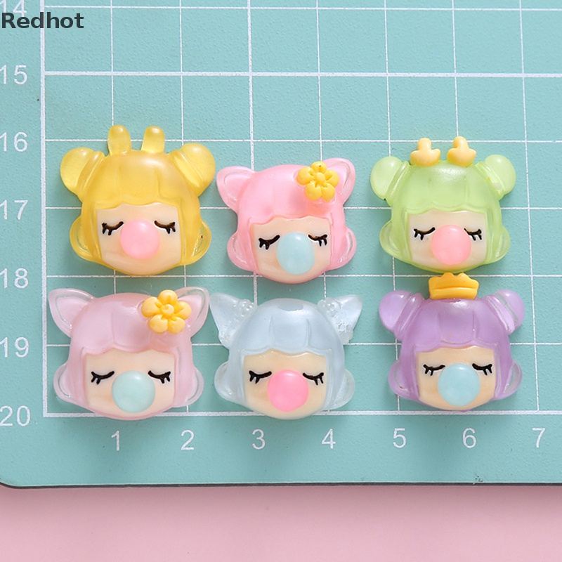 &lt; Redhot &gt; Bộ 5 Phụ Kiện Kẹp Tóc Dạ Quang Bằng Nhựa Resin Trong Suốt Hình Cô Gái Thổi Bong Bóng DIY