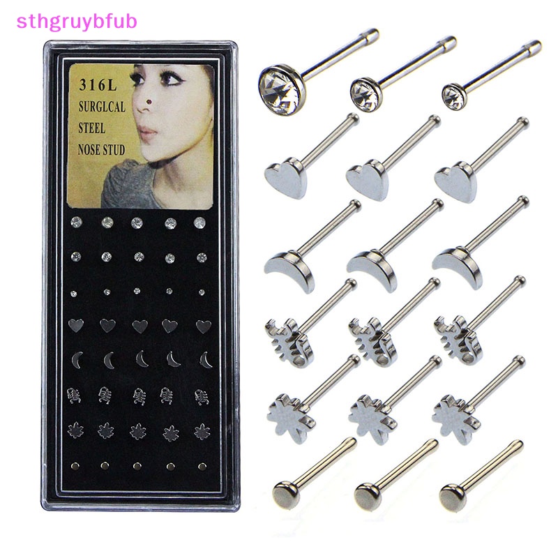 Set 40 Khuyên Mũi Thép Không Gỉ Đính Đá Pha Lê 20G