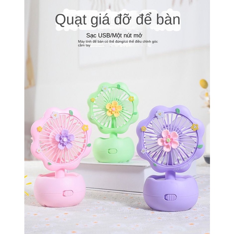 Quạt Sạc usb Mini Cầm Tay Để Bàn Hình Hoa Cho Bé Gái