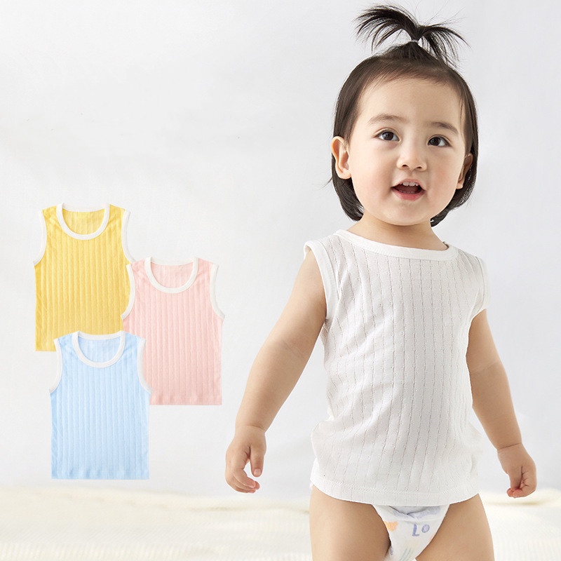 Áo Ba Lỗ Cotton Mềm Mại Màu Trơn Phối Lưới Thoáng Khí Thời Trang Mùa Hè Cho Bé 0-10 Tuổi