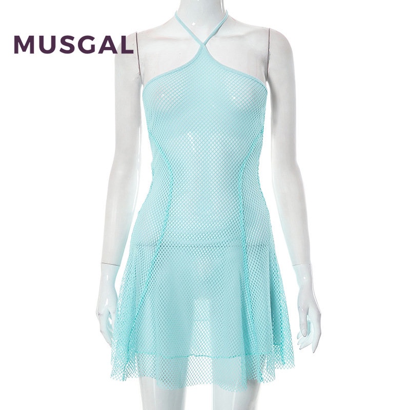 Đầm Lưới Đi Biển Hở Lưng Màu Trơn Thời Trang Mùa Hè 2023 Cho Nữ