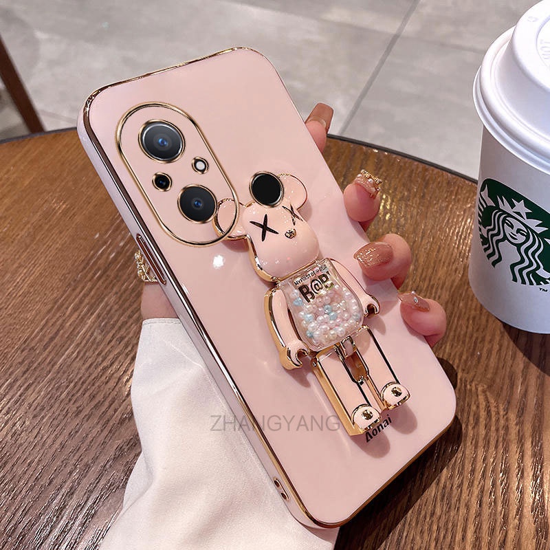 ốp lưng Reami 12c Ốp Điện Thoại TPU Silicon Mềm Mạ Điện Xoay 3D Có Giá Đỡ Hình Gấu Kẹo Cho Reami 12c