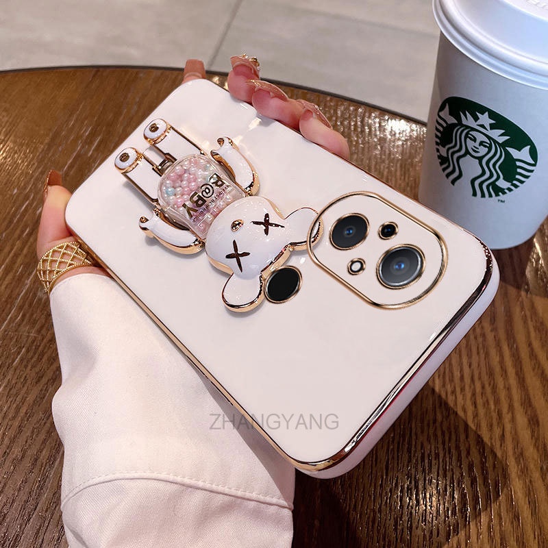 ốp lưng Reami 12c Ốp Điện Thoại TPU Silicon Mềm Mạ Điện Xoay 3D Có Giá Đỡ Hình Gấu Kẹo Cho Reami 12c