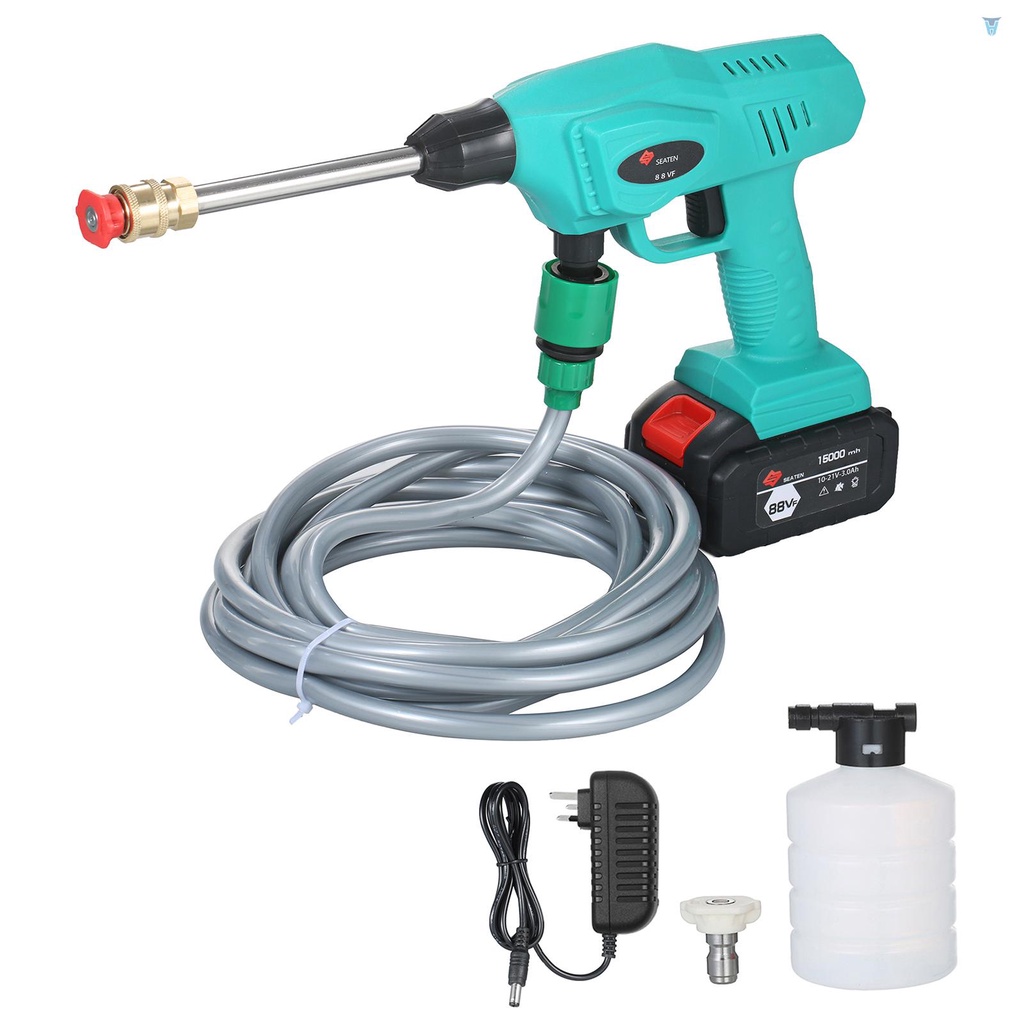 Máy Rửa Xe Hơi SEATEN 240W Không Dây Với Vòi Phun 5m Ống Xốp 15000mAh Có Thể Điều Chỉnh Và Sạc Lại