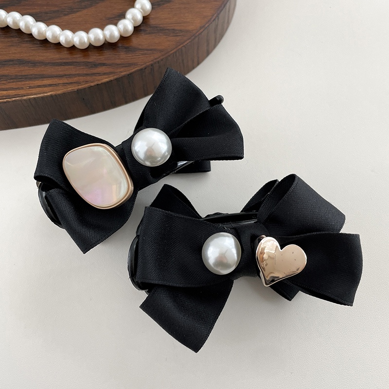 Kẹp Tóc Đuôi Ngựa Hình Nơ Trái Tim Đính Ngọc Trai Thời Trang Mù