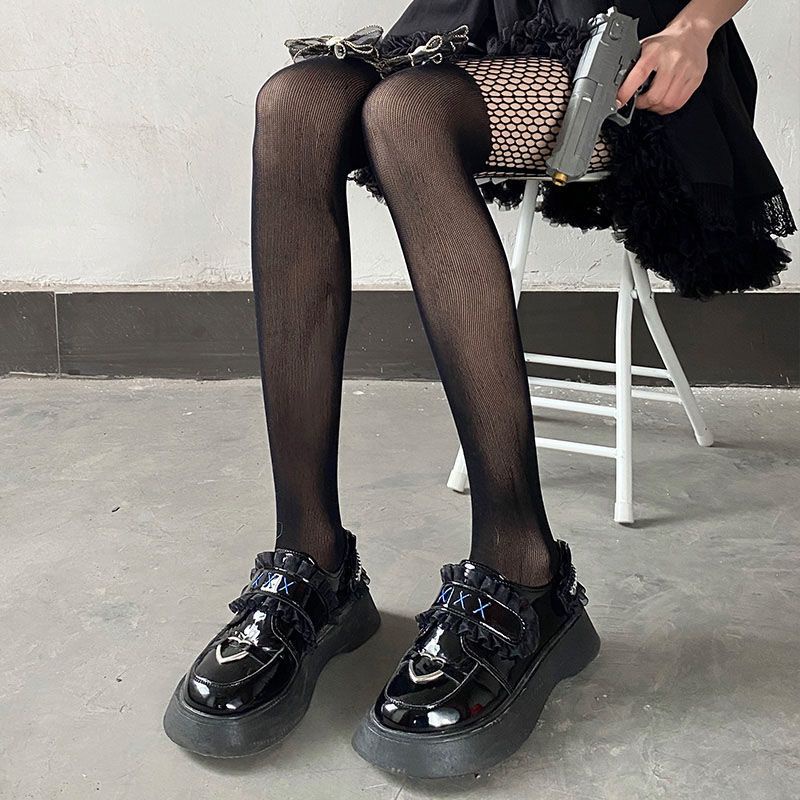 [F &amp; X] Quần Tất Lưới Lụa Đen Mỏng Đính Nơ Ngọc Trai Gợi Cảm Chống Chảy Xệ Y2k Cho Nữ