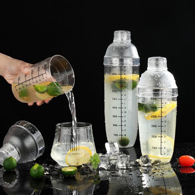 2023 Bình lắc Shaker pha chế nhựa chia vạch đen hàng cao cấp (500ml/700ml/1000ml)