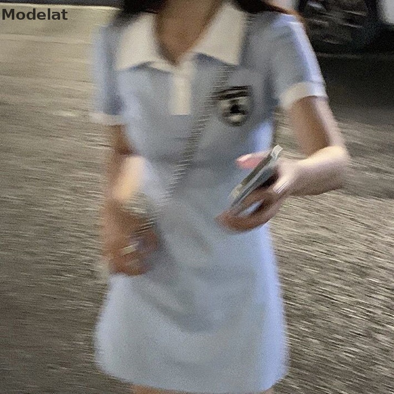 Mfc Đầm Thể Thao Mini Cổ Bẻ Thêu Họa Tiết Đơn Giản Màu Tương Phản Cho Nữ WTD