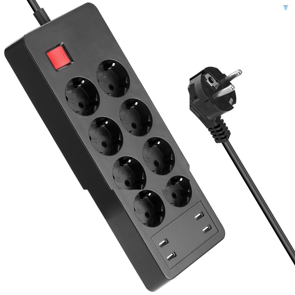 Ổ Cắm Điện 8AC 4 Cổng USB EU Kèm Công Tắc Chính Cho Nhà Ở / Văn Phòng