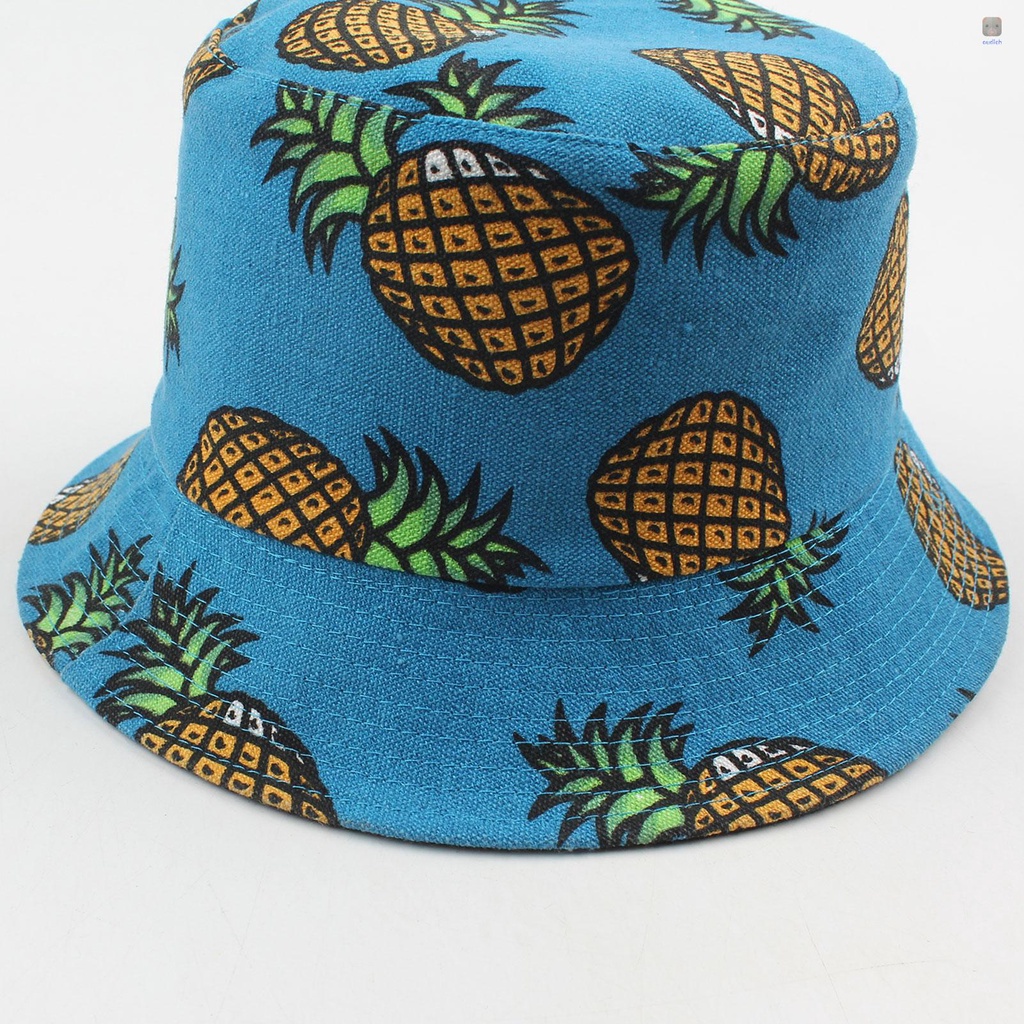 Nón Bucket Vành Rộng Hai Mặt In Họa Tiết Quả Dứa Thời Trang Đi Biển / Du Lịch