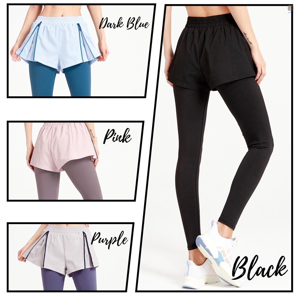 Quần Legging Thể Thao 2 Trong 1 Eo Co Giãn Thoáng Khí Khô Nhanh Phối Khóa Kéo Tùy Chỉnh Cho Nữ