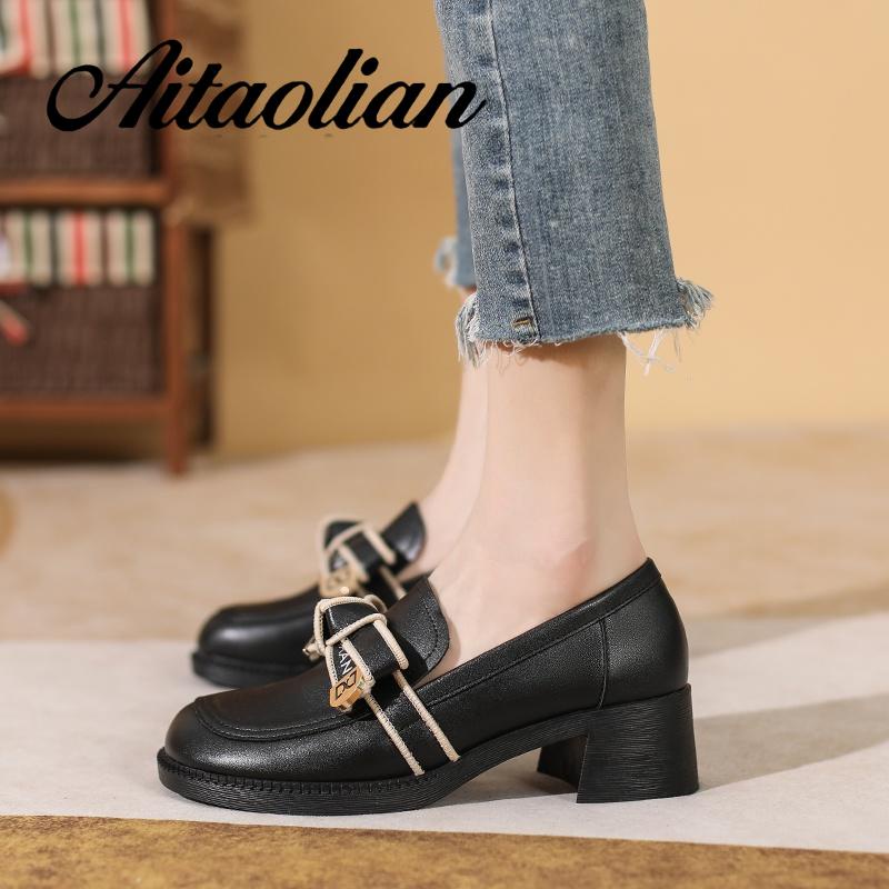 Giày Lười Da Thật Đế Bằng 4.5cm Thắt Nơ Xinh Xắn Hợp Thời Trang Cho Bạn Gái